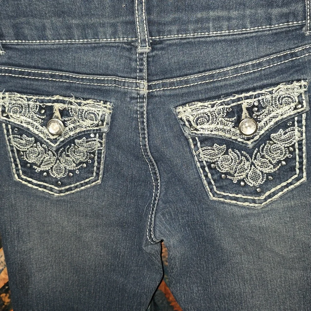 Faded Glory Dark Blue Boot Cut Jeans Youth Size 10 Embroided Pockets (Travis-15)